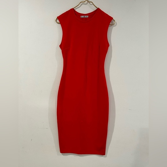 ZARA Women's orange Red Bodycon Sleeveless Midi Dress Size Small - Picture 1 of 11
